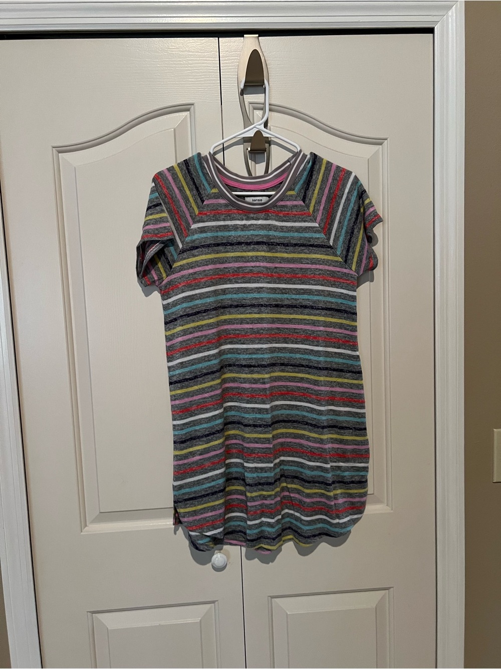 Kensie Multicolor Striped Short-Sleeve Tee - Gray, Pink, Blue, Yellow
